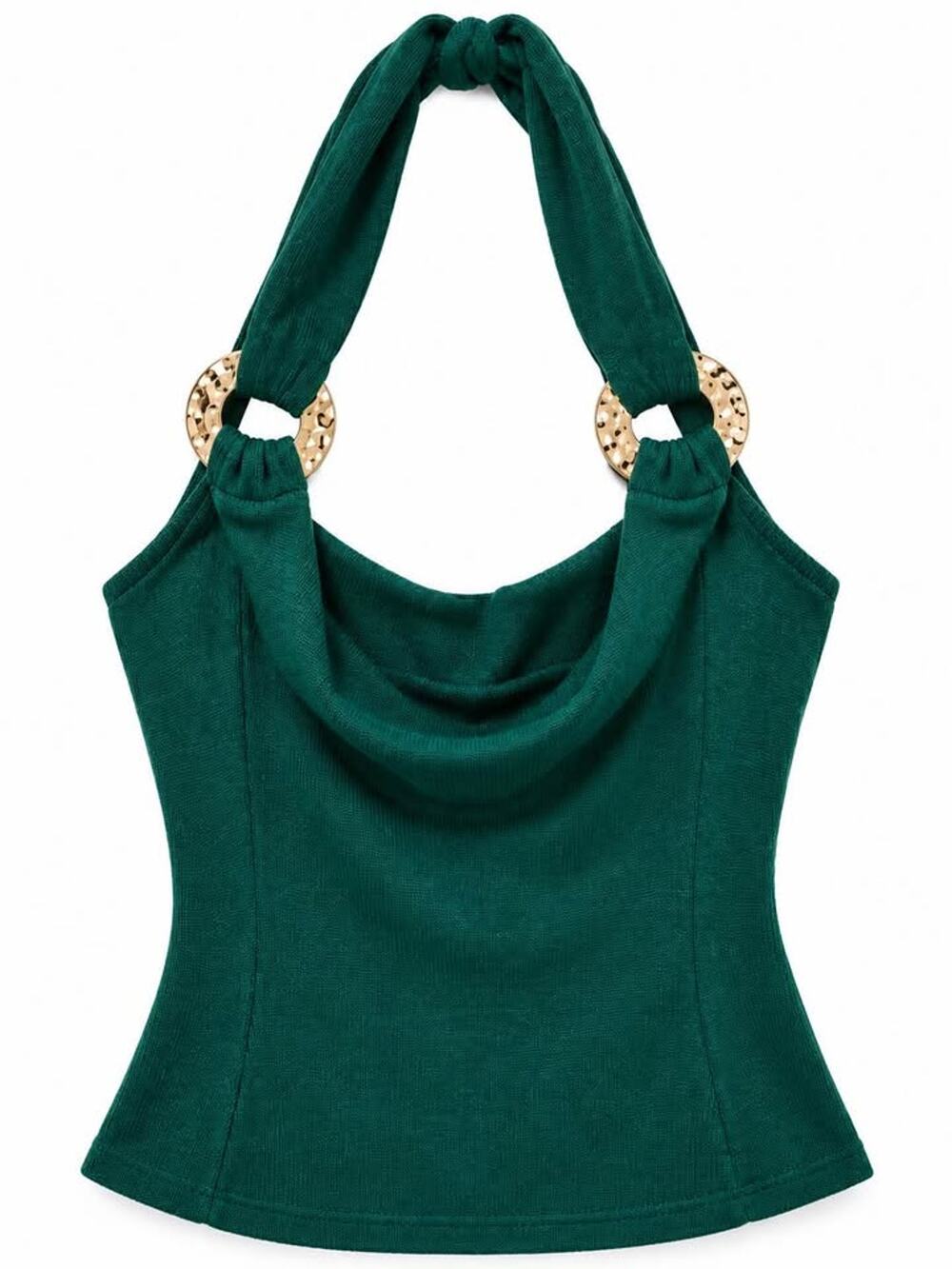 Galita Women’s Small Emerald Green Halter Knit Top Gold Ring Detail NWT (as30b3)